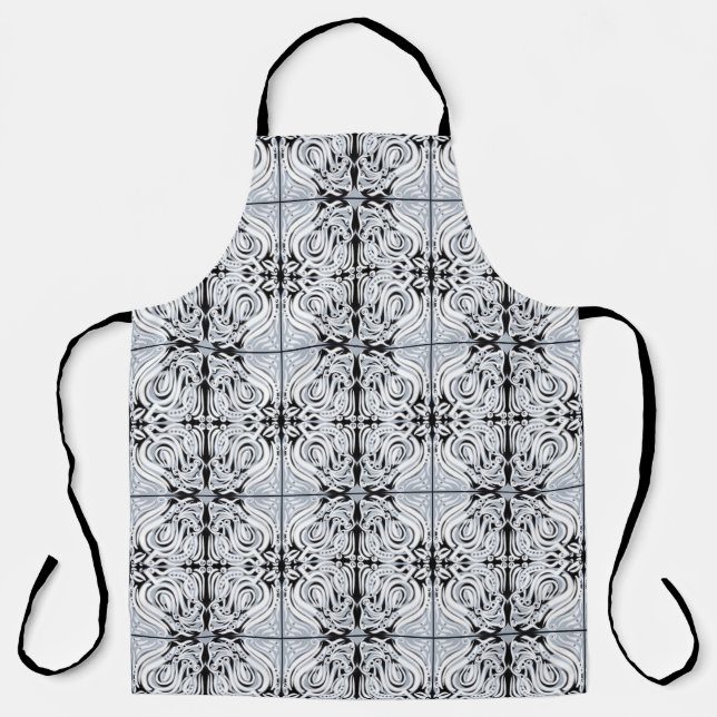 Gray Black White Curly Abstract Repeat Pattern  Apron (Front)