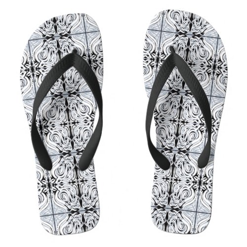 Gray Black White Curly Abstract Repeat Pattern  Flip Flops