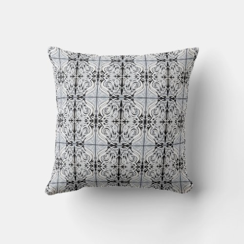 Gray Black White Curly Abstract Repeat Pattern  Throw Pillow