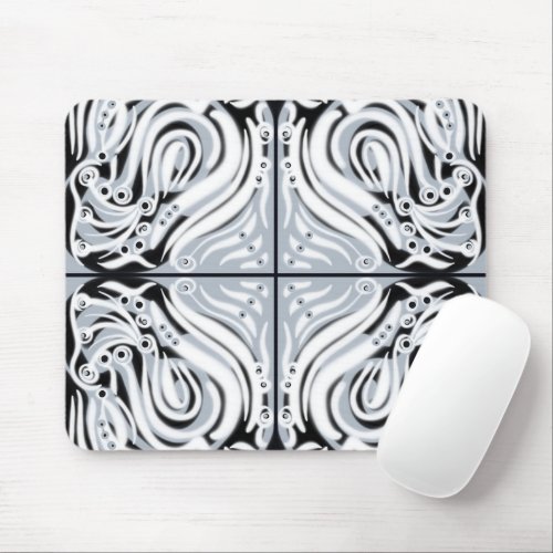 Gray Black White Curvy Abstract Pattern  Mouse Pad