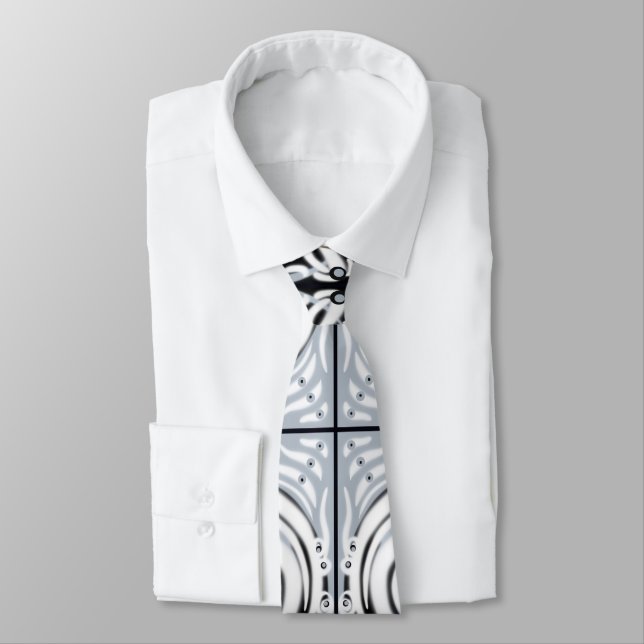 Gray Black White Curvy Abstract Pattern  Neck Tie (Tied)