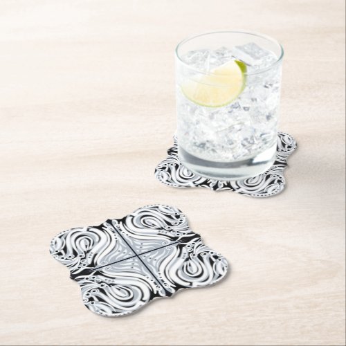 Gray Black White Curvy Abstract Pattern  Paper Coaster