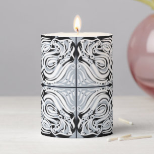 Gray Black White Curvy Abstract Pattern  Pillar Candle