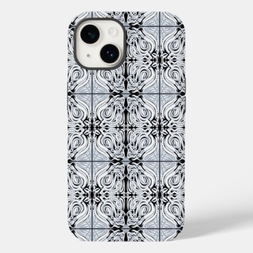 Gray Black White Curvy Abstract Repeat Pattern  Case_Mate iPhone 14 Case
