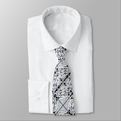 Gray Black White Curvy Abstract Repeat Pattern  Neck Tie