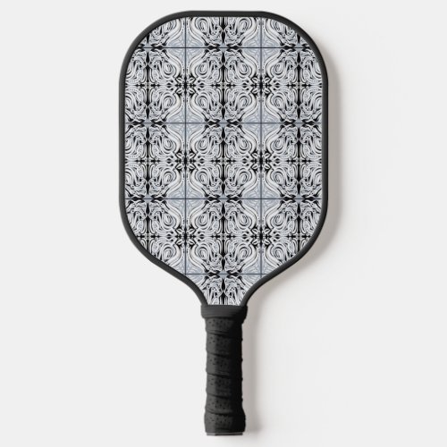 Gray Black White Curvy Abstract Repeating Pattern Pickleball Paddle