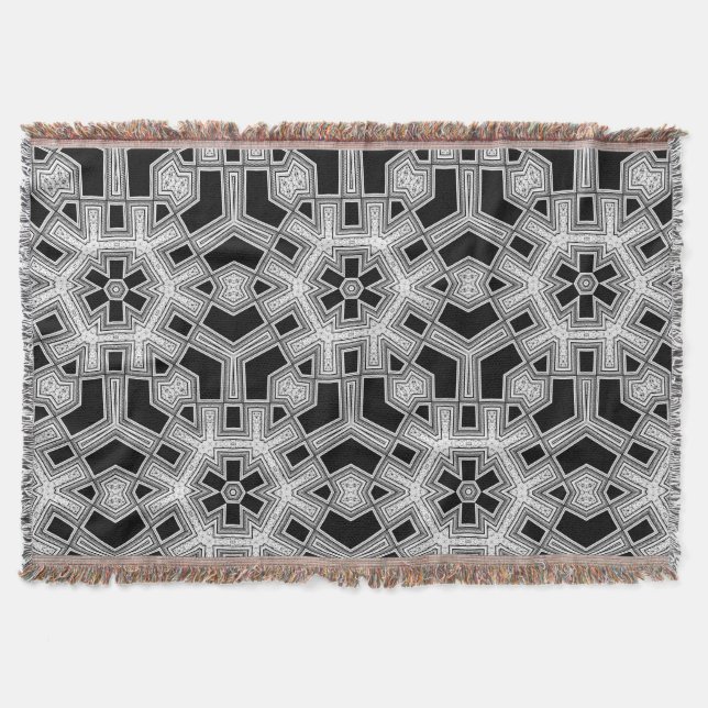 Gray Black+White Geometric Pattern NoColor #9 Throw Blanket (Front)