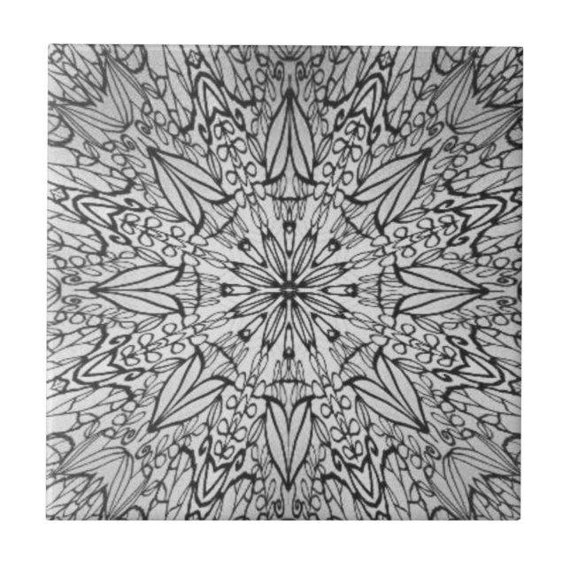 Gray black white geometric star wheel ceramic tile (Front)