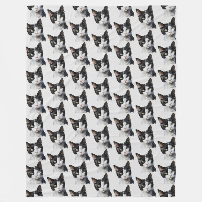 Gray Black White Kitty Cat Fleece Blanket (Front)