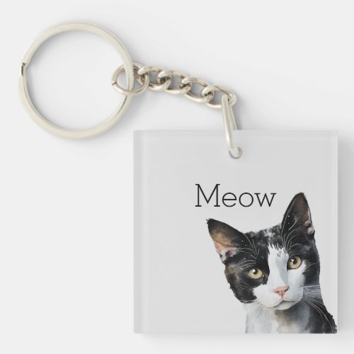 Gray Black White Kitty Cat Keychain