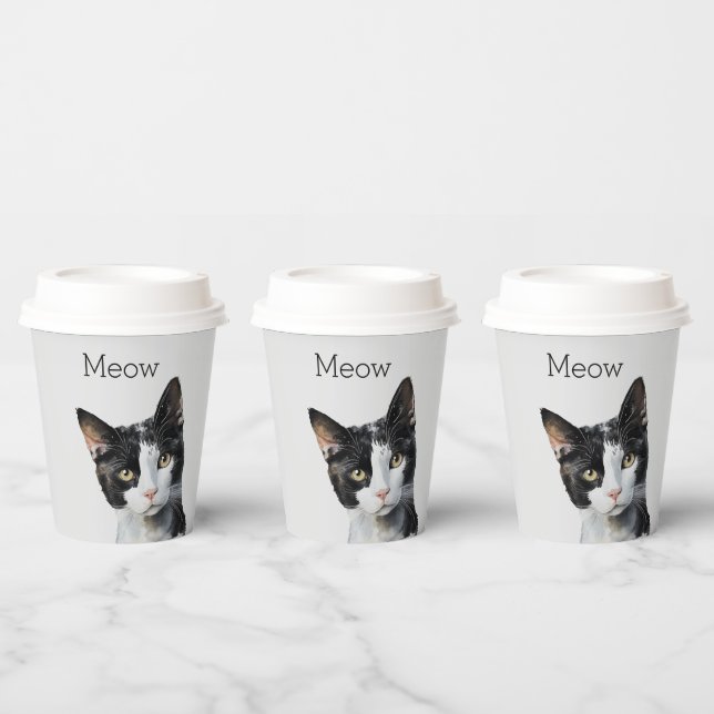 Gray Black White Kitty Cat Paper Cups (Multi)