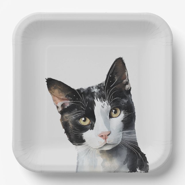Gray Black White Kitty Cat Paper Plates (Front)
