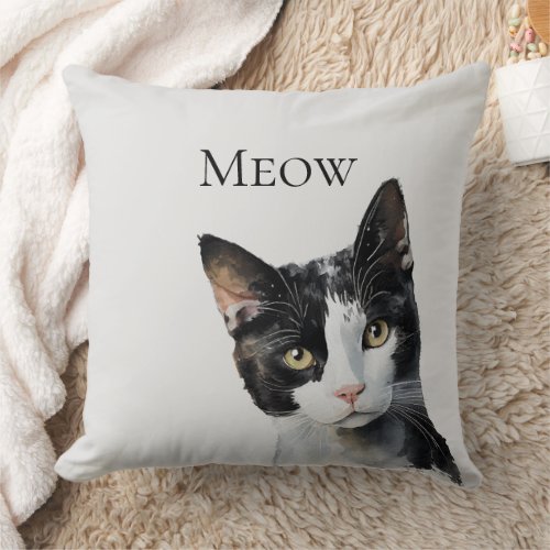 Gray Black White Kitty Cat Throw Pillow