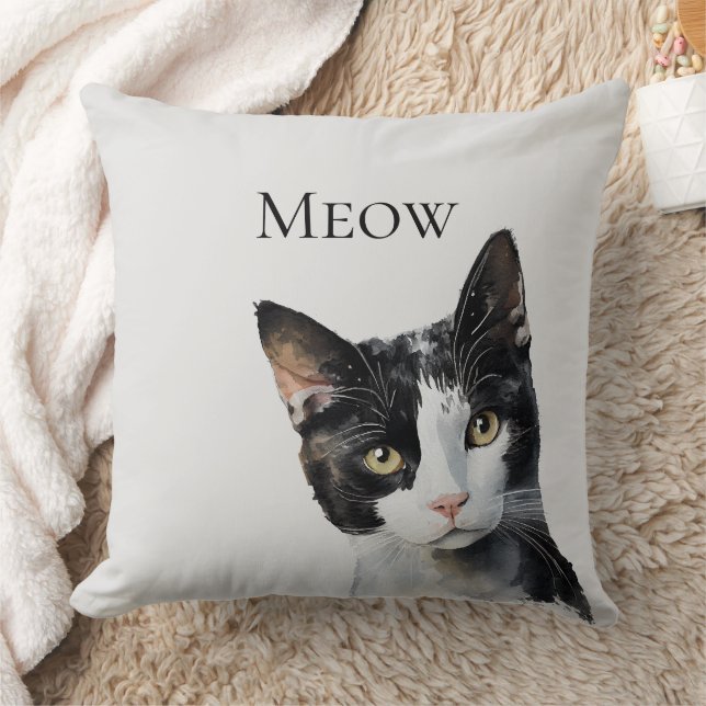 Gray Black White Kitty Cat Throw Pillow (Blanket)