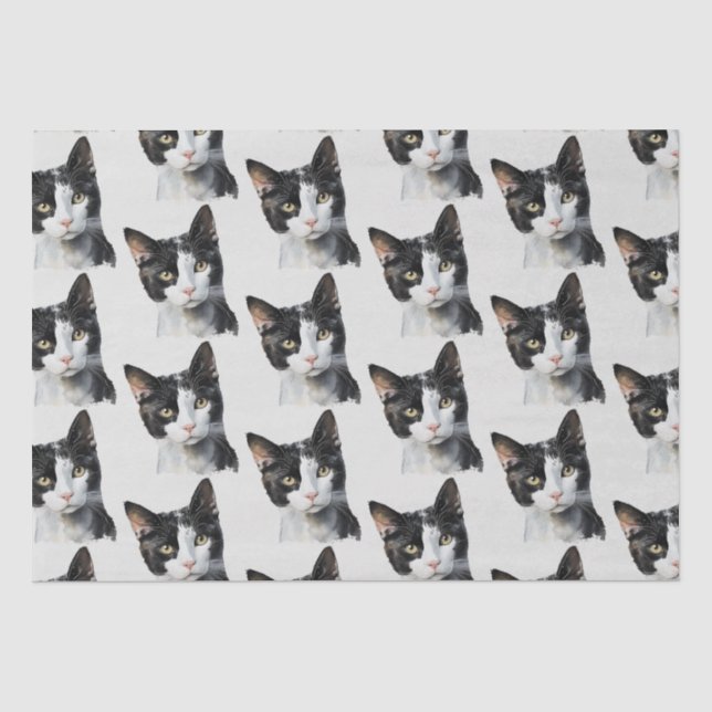 Gray Black White Kitty Cat Tissue Paper (Front)