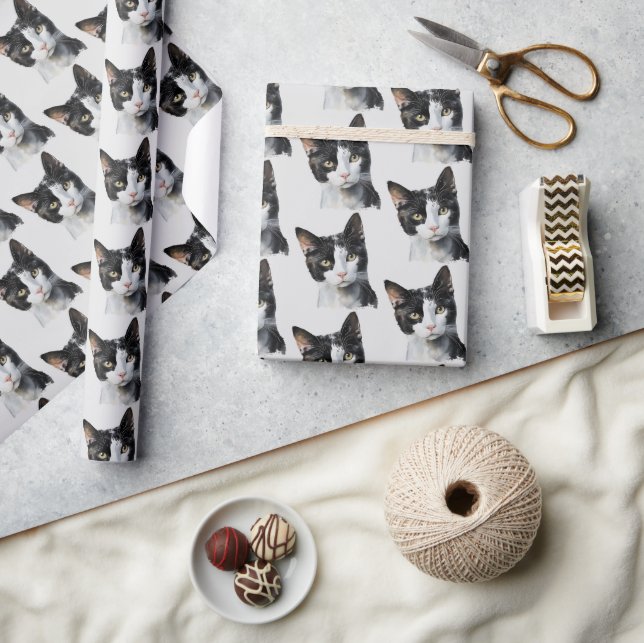Gray Black White Kitty Cat Wrapping Paper (Crafts)