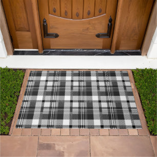Gray Black White Madras Plaid Design  Doormat