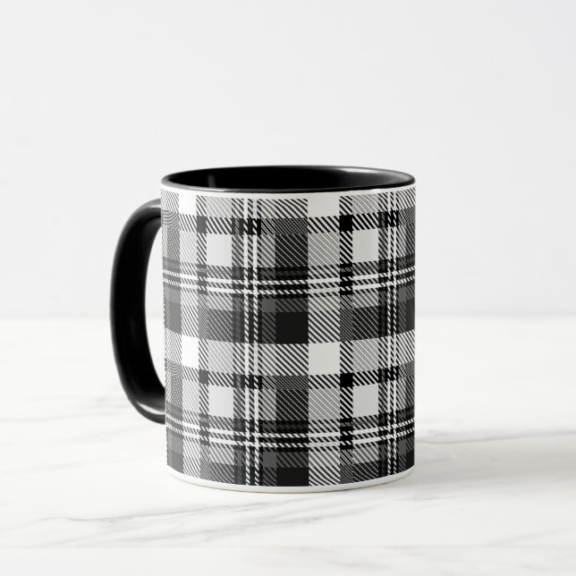 Gray Black White Madras Plaid Design  Mug (Front Left)