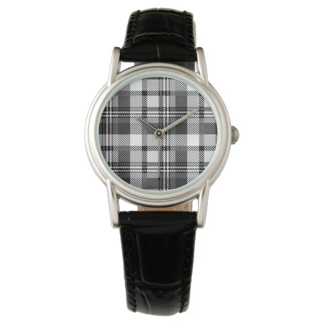 Gray Black White Madras Plaid Design  Watch (Front)