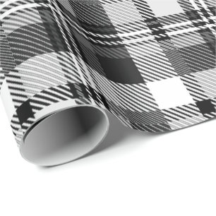 Gray Black White Madras Plaid Design  Wrapping Paper