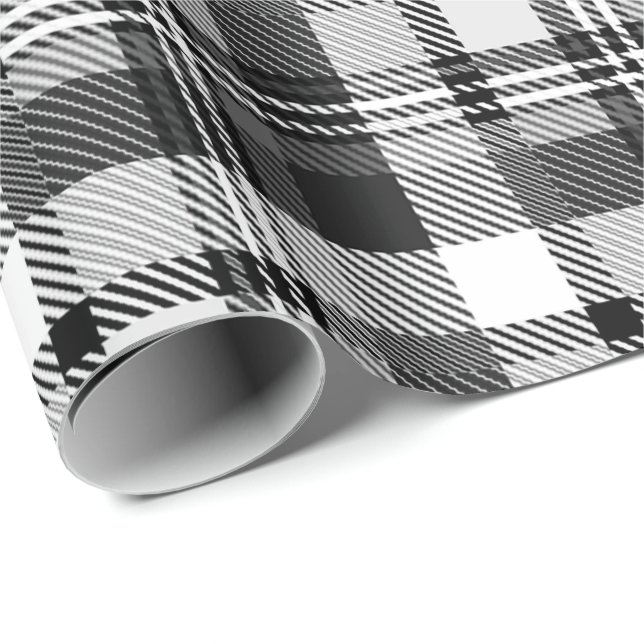 Gray Black White Madras Plaid Design  Wrapping Paper (Roll Corner)