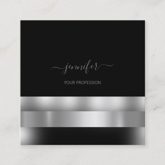 Gray Black White Makeup Artist Influencer Silver Square Business Card (Front)