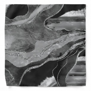 Gray Black White Marble Agate Silver Glitter #1 Bandana