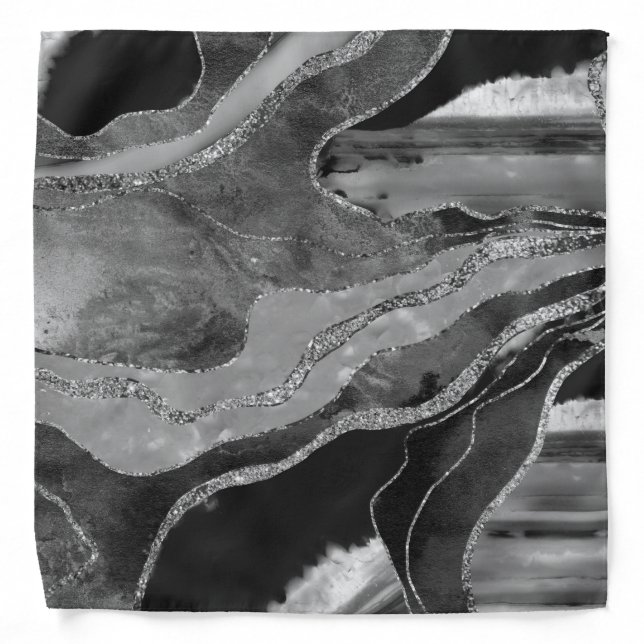 Gray Black White Marble Agate Silver Glitter #1 Bandana (Front)