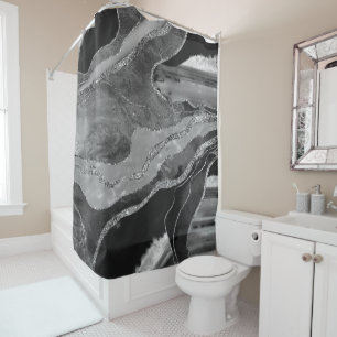 Gray Black White Marble Agate Silver Glitter #1 Shower Curtain