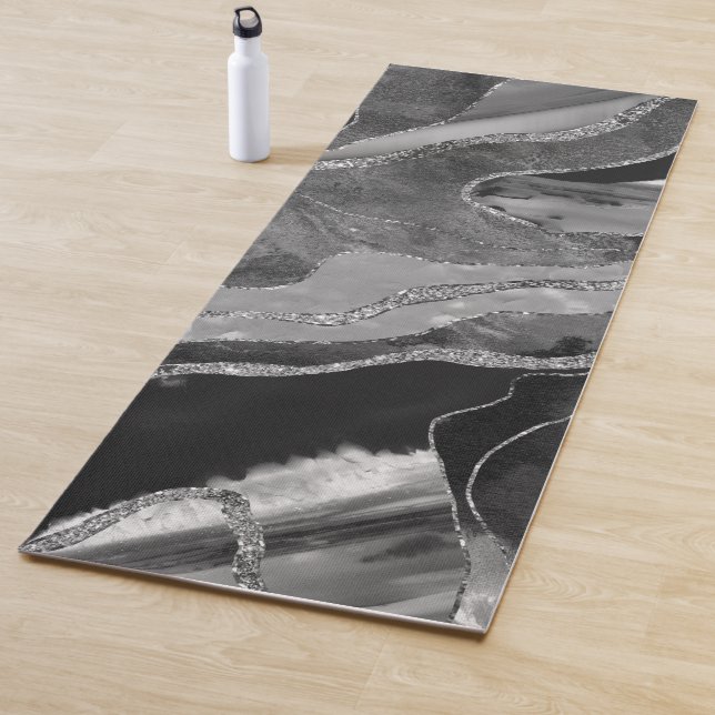 Gray Black White Marble Agate Silver Glitter #1 Yoga Mat (In Situ)