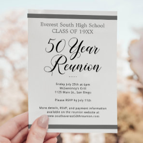 Gray Black White Minimalist 50 Year Class Reunion Invitation