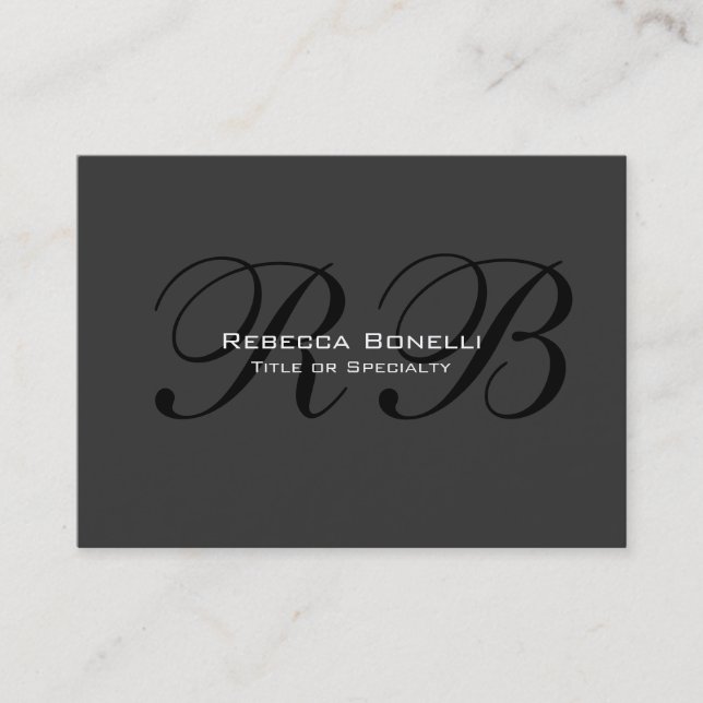 Gray Black White Monogram Chubby Business Card (Front)