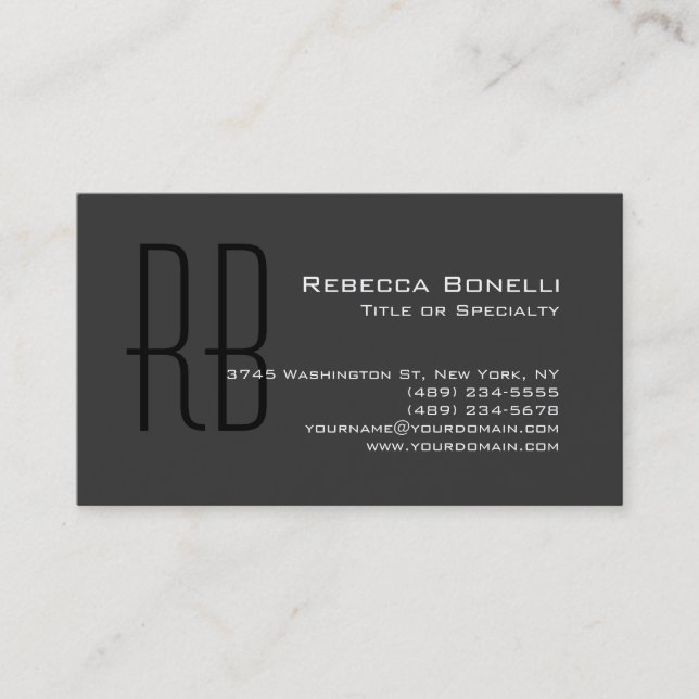 Gray Black White Monogram Consultant Business Card (Front)