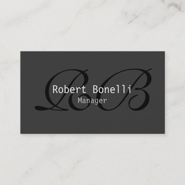 Gray Black White Monogram Manager Business Card (Front)