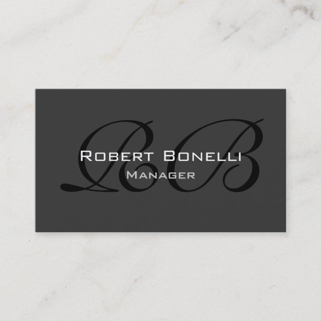 Gray Black White Monogram Manager Business Card (Front)