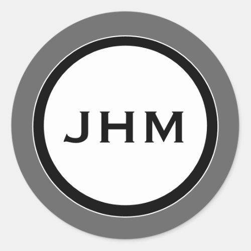 Gray Black  White Monogram Medallion with Name Classic Round Sticker