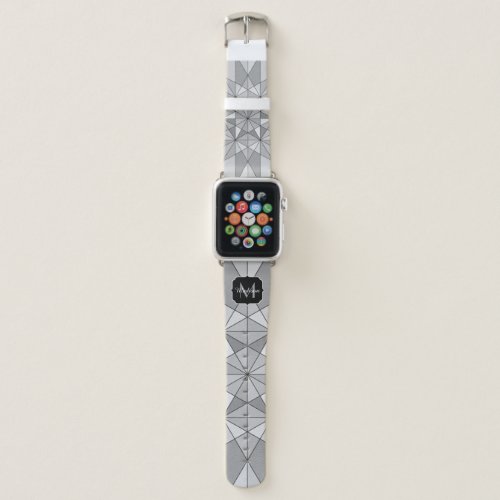 Gray black white Mosaic Triangle Pattern Monogram Apple Watch Band