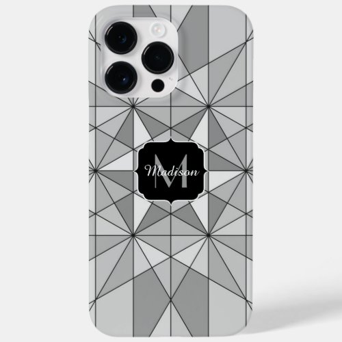 Gray black white Mosaic Triangle Pattern Monogram Case_Mate iPhone 14 Pro Max Case