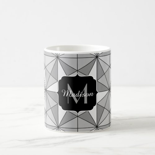 Gray black white Mosaic Triangle Pattern Monogram Coffee Mug