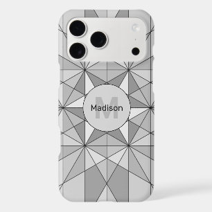Gray black white Mosaic Triangle Pattern Monogram iPhone 17 Pro Max Case
