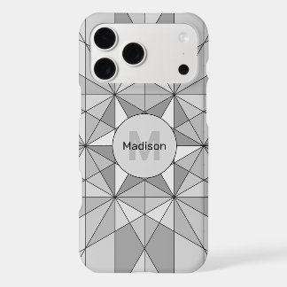 Gray black white Mosaic Triangle Pattern Monogram iPhone 17 Pro Max Case