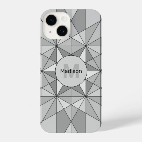 Gray black white Mosaic Triangle Pattern Monogram iPhone 14 Case