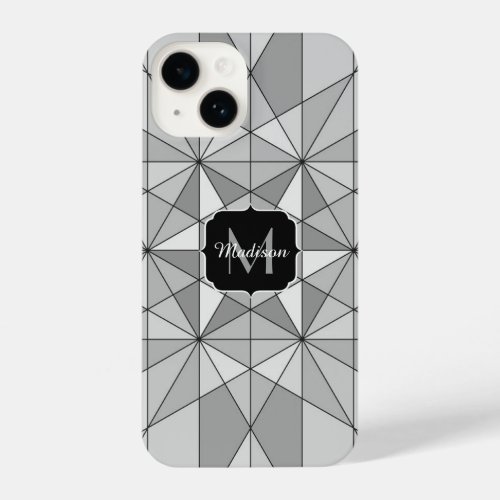 Gray black white Mosaic Triangle Pattern Monogram iPhone 14 Case