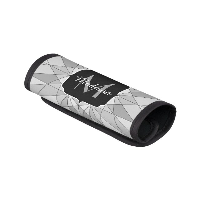 Gray black white Mosaic Triangle Pattern Monogram Luggage Handle Wrap (Angled)