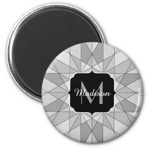 Gray black white Mosaic Triangle Pattern Monogram Magnet
