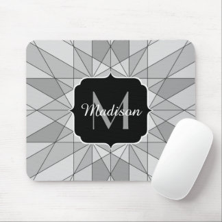 Gray black white Mosaic Triangle Pattern Monogram Mouse Pad