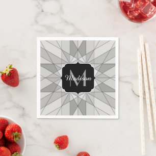 Gray black white Mosaic Triangle Pattern Monogram Napkins