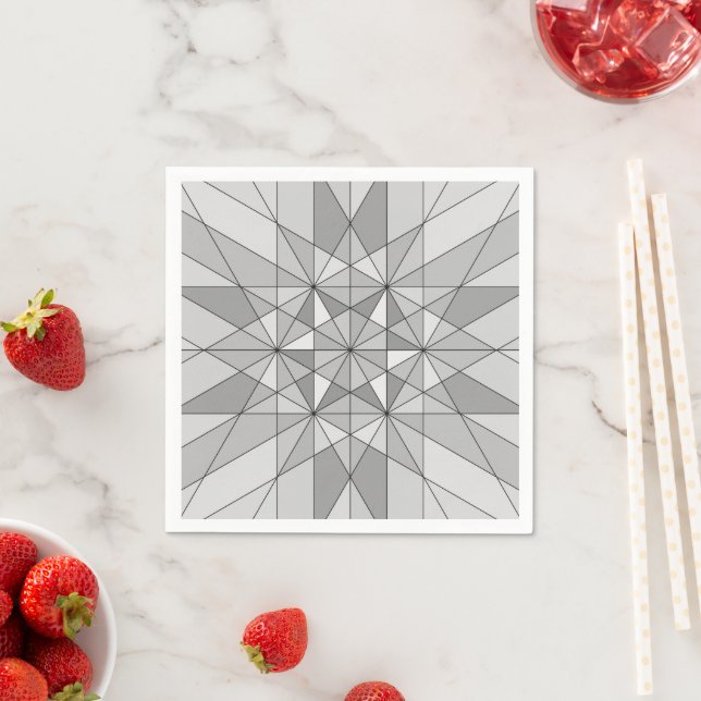 Gray black white Mosaic Triangle retro Pattern Napkins (Insitu)