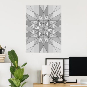 Gray black white Mosaic Triangle retro Pattern Poster