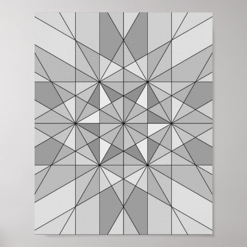 Gray black white Mosaic Triangle retro Pattern Poster